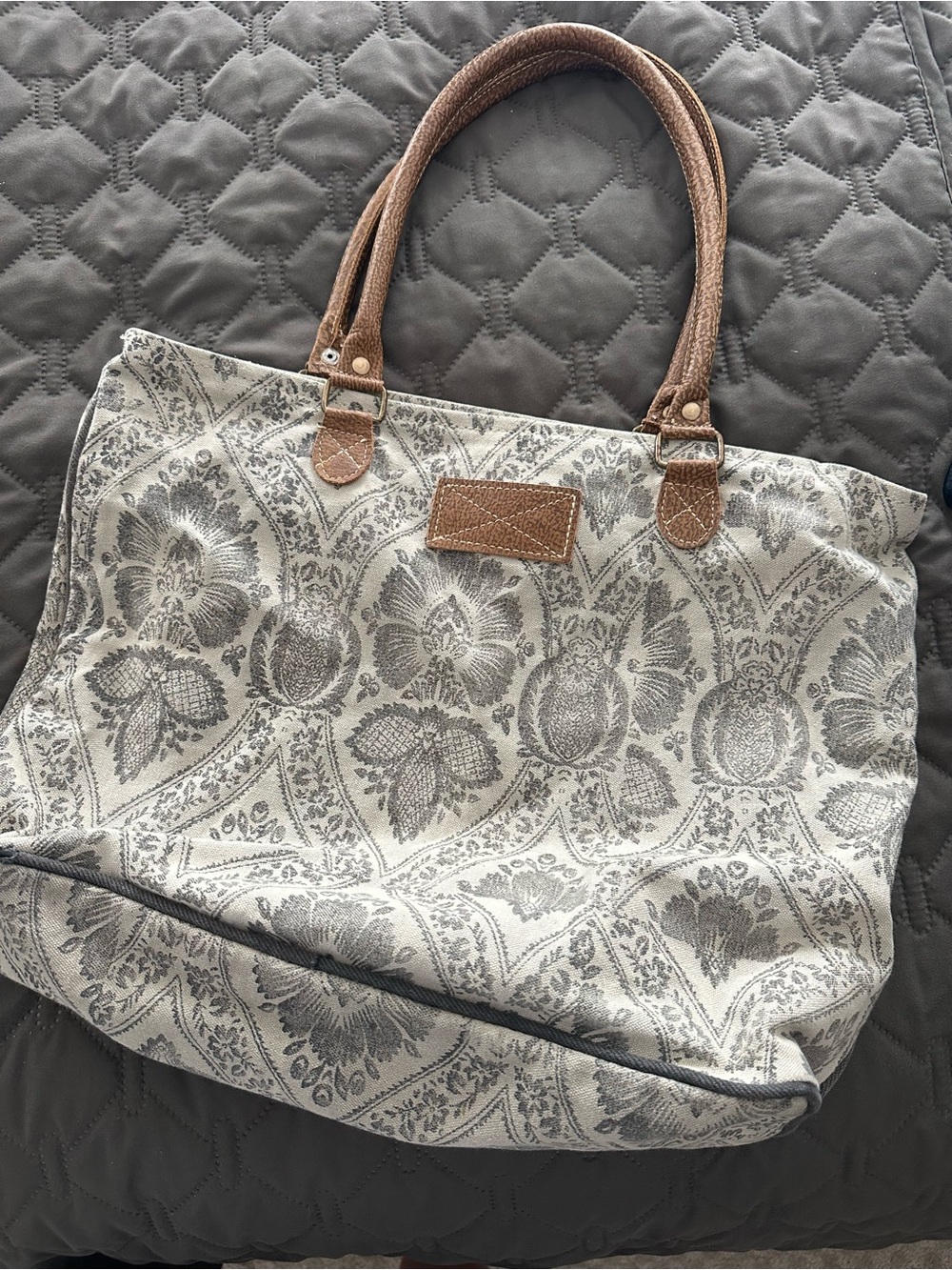 Myra Bag Beige and Brown Patterned Tote - Picture 2 of 4